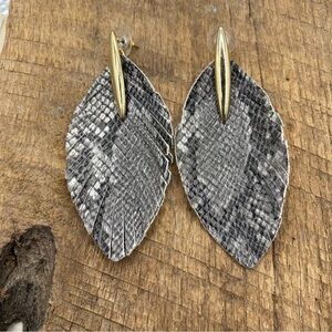 Faux Leather Snake Print Feather Earrings